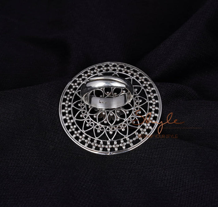 Anvaya Intricate Flower Motif Carved Ring