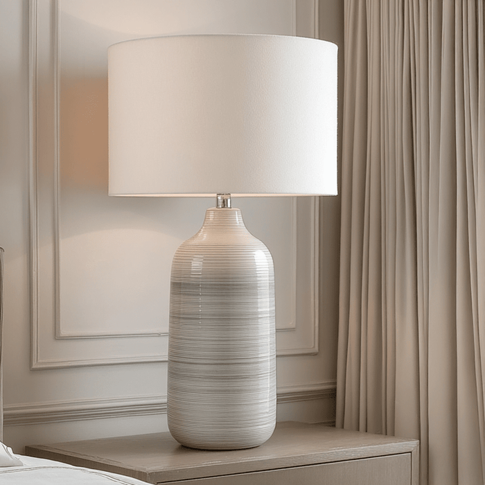 Aries Blue & Grey Ombre Ceramic Table Lamp with Cream Shade Lighting