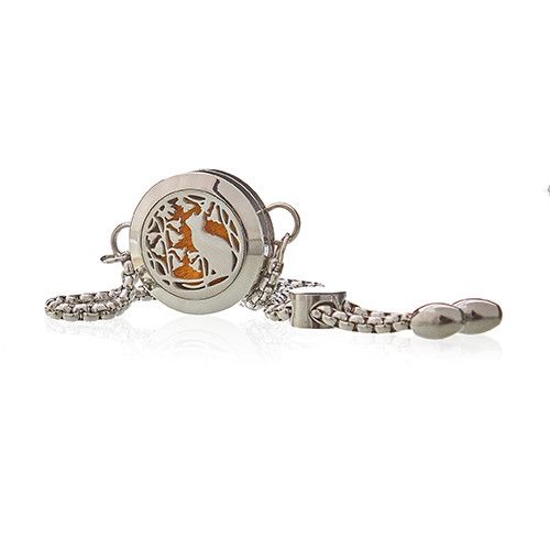 Aromatherapy Jewellery Chain Bracelet - Cat & Flowers - 20mm 🇬🇧