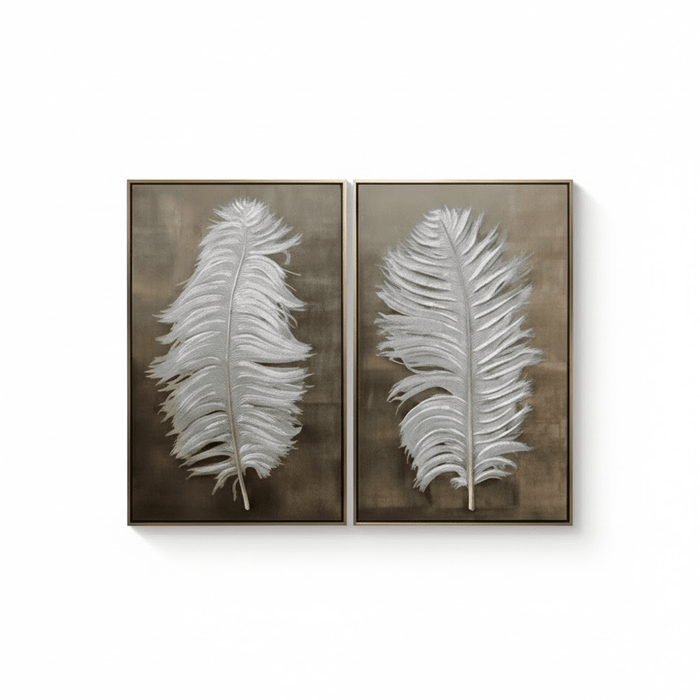 Asteria White Feather Canvas Wall Art with Gold Frame - Set of 2 Accessories