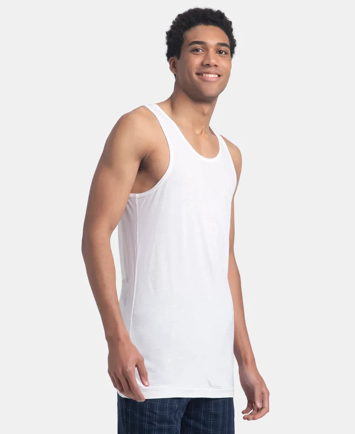 Bamboo And Tencel Modal Blend Sleeveless Vest With Extended Length - White