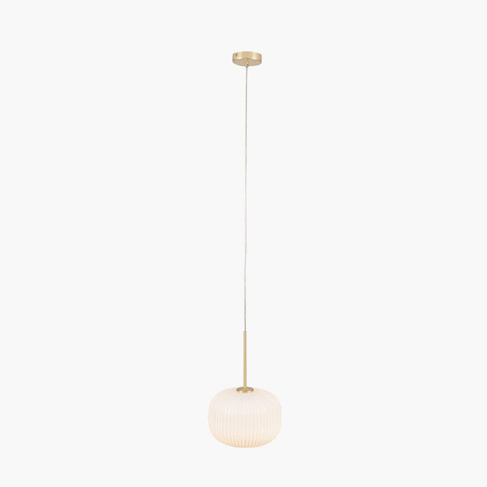 Bellamy White Glass & Gold Ribbed Glass Circular Pendant Ceiling Light Lighting