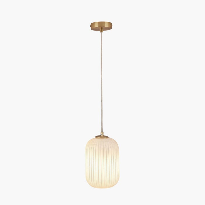Bellamy White Glass & Gold Ribbed Glass Pendant Ceiling Light Lighting