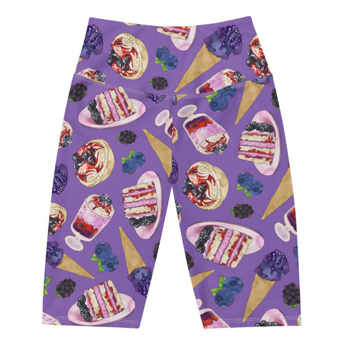 Berry kawaii biker shorts in violet with blueberry ice cream cones and plump blackberries