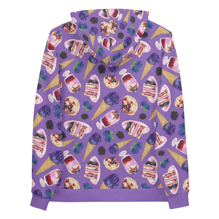 Berry kawaii hoodie in violet with blueberry ice cream cones and plump blackberries