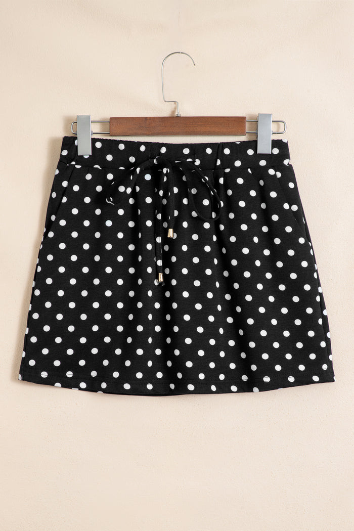 Black Polka Dot Drawstring Casual Mini Skort 🇺🇸