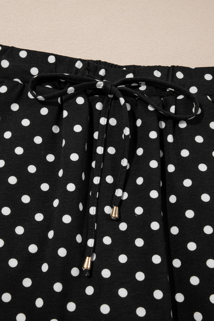 Black Polka Dot Drawstring Casual Mini Skort 🇺🇸