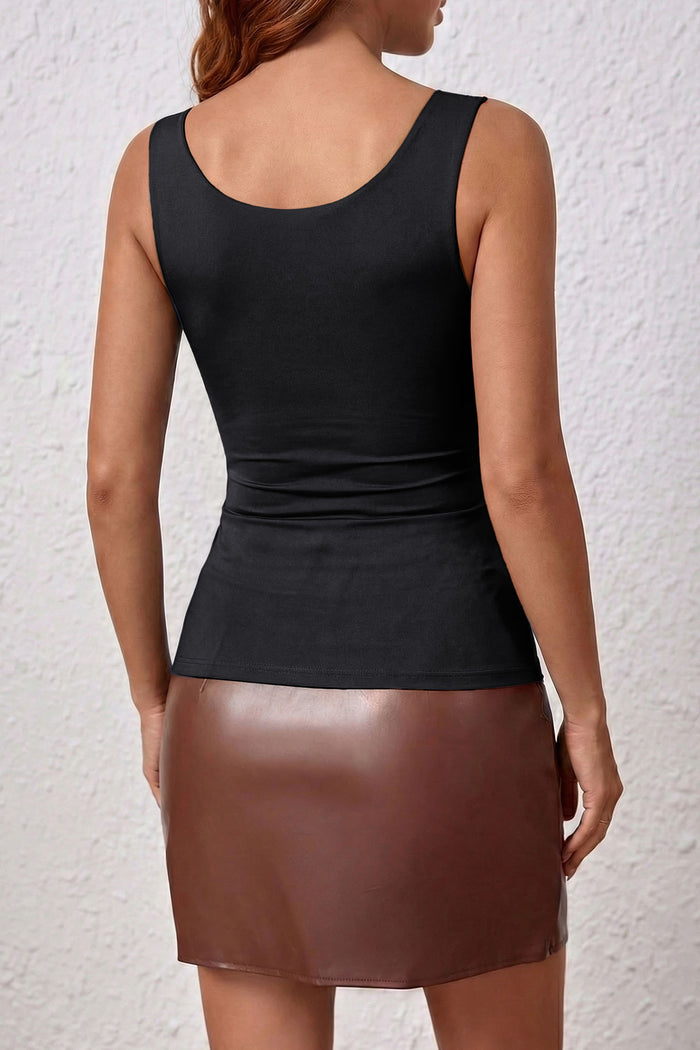 Black Solid Color Wide Strap Splicing Athleisure Tank Top 🇺🇸