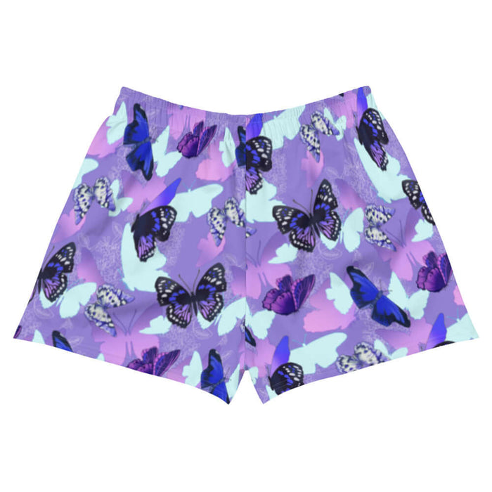 Butterfly kawaii athletic short shorts with navy butterflies and white-spotted wings