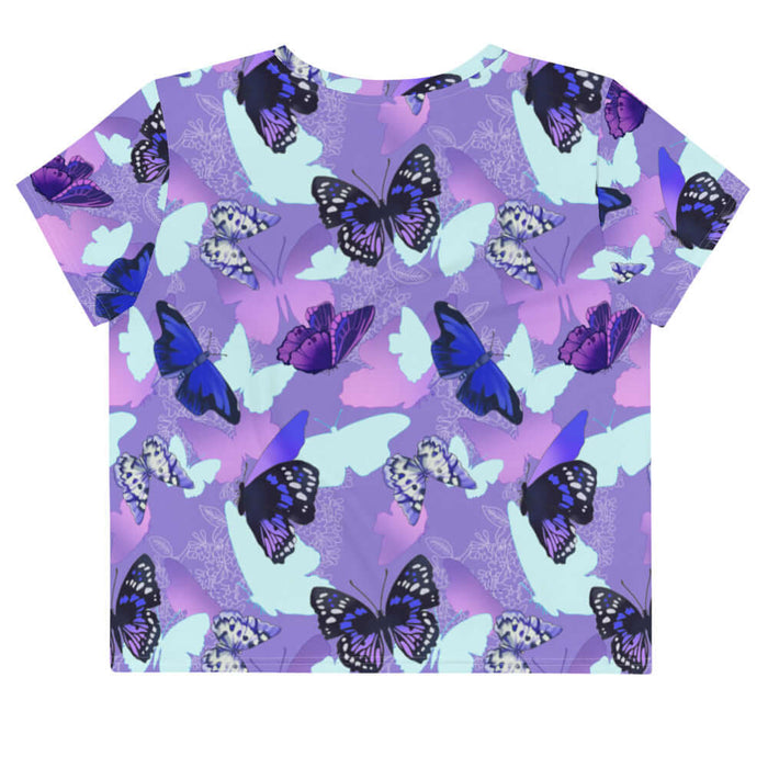 Butterfly kawaii crop top with navy butterflies and white-spotted wings