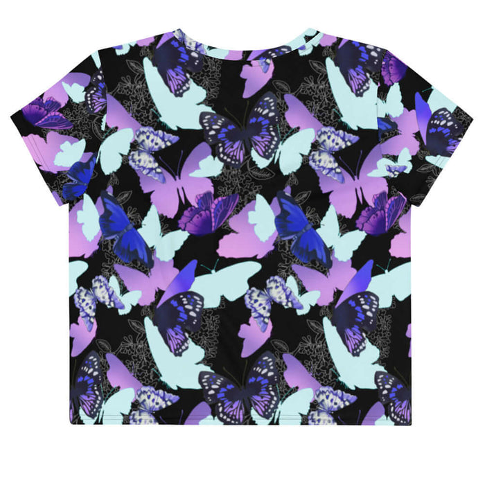 Butterfly kawaii crop top with violet butterflies and floral line-art