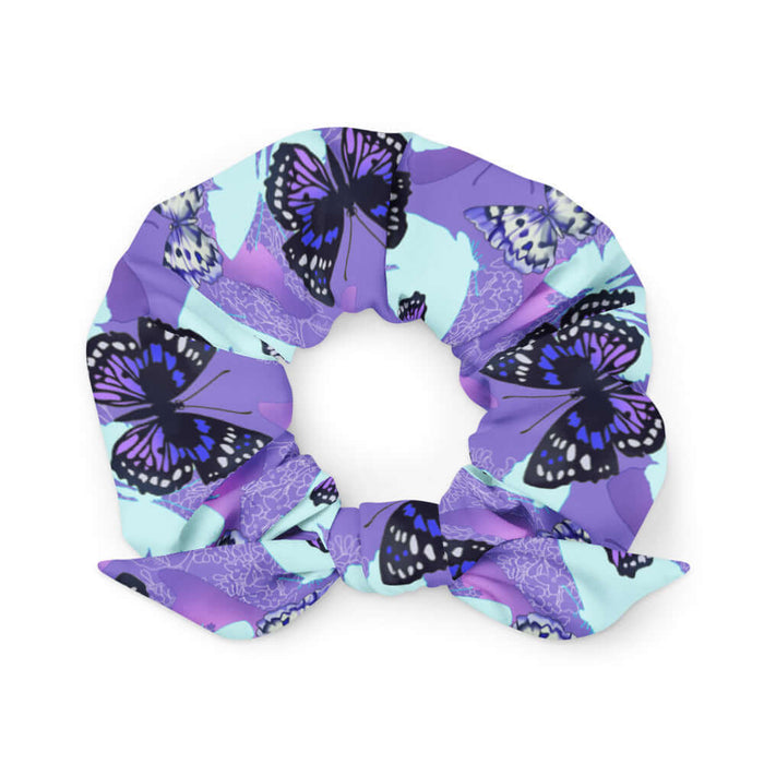 Butterfly kawaii scrunchie in purple with cobalt morphos and violet wings