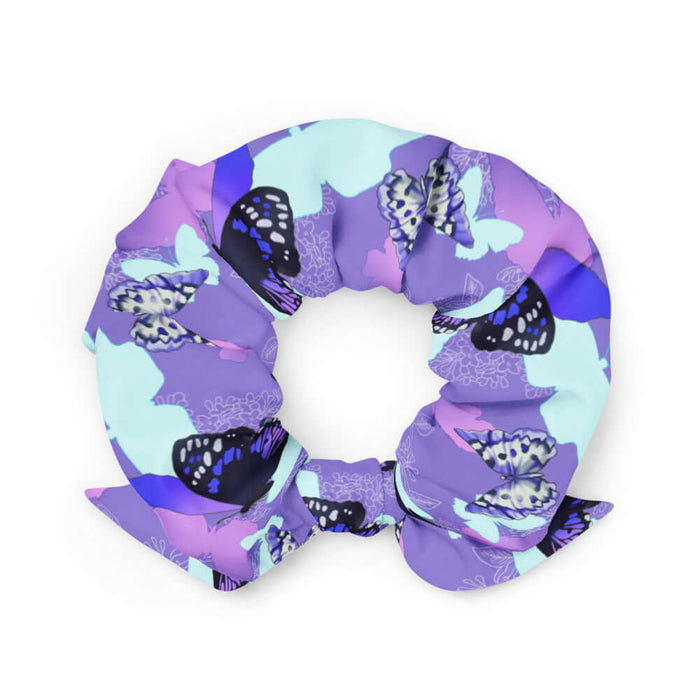 Butterfly kawaii scrunchie with navy butterflies and white-spotted wings