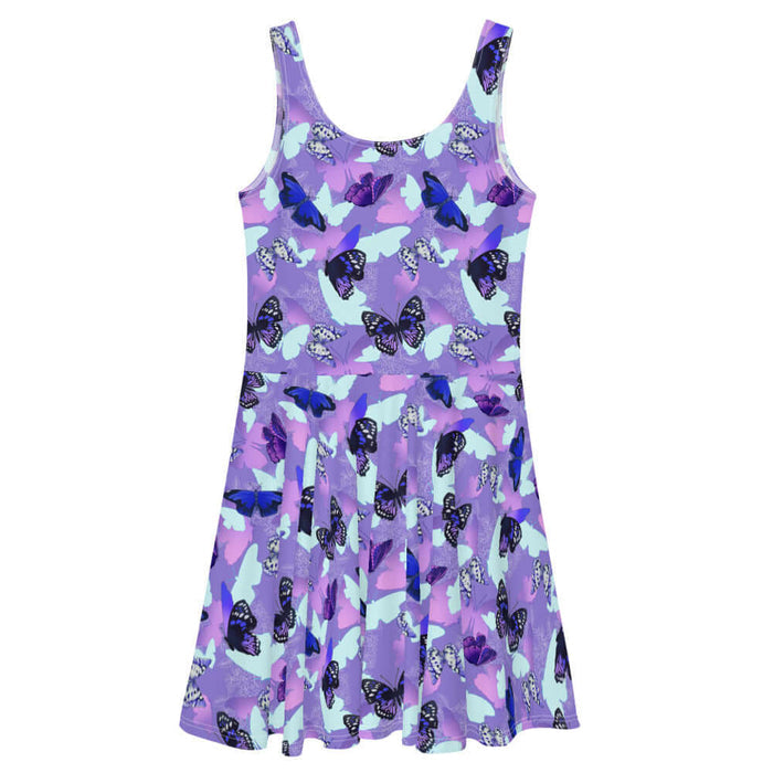 Butterfly kawaii skater dress in purple with navy butterflies and white-spotted wings