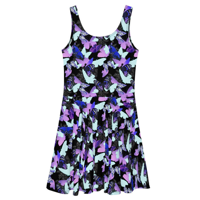 Butterfly kawaii skater dress with violet butterflies and floral line-art
