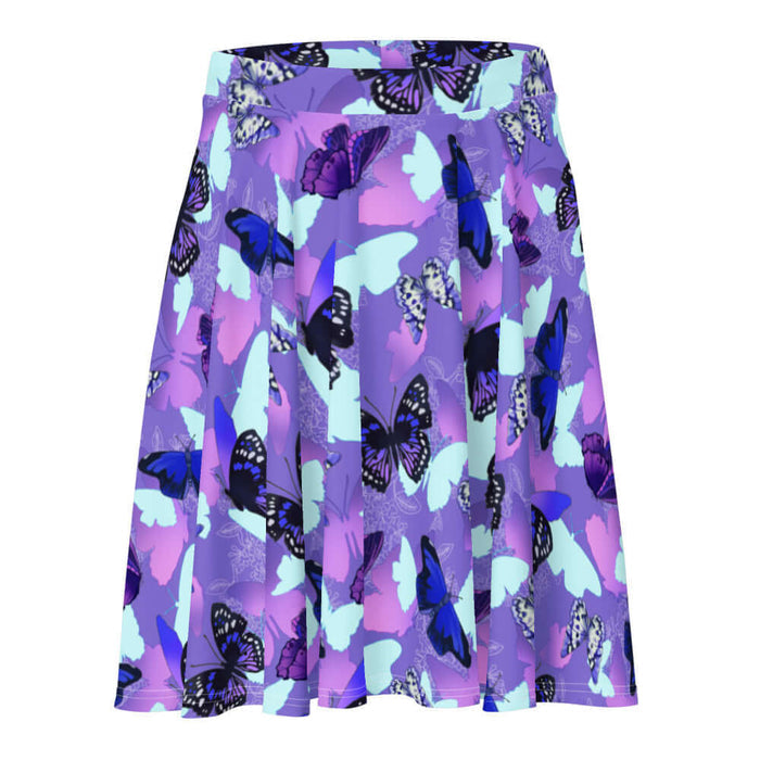 Butterfly kawaii skater skirt with cobalt morphos and violet wings
