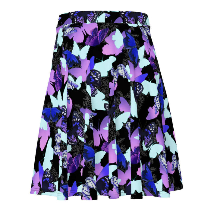 Butterfly kawaii skater skirt with violet butterflies and floral line-art