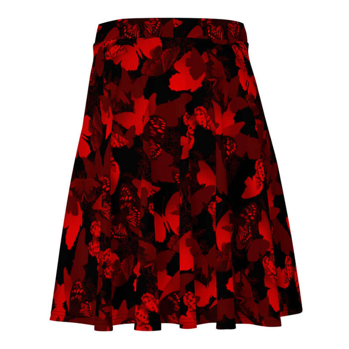 Butterfly kawaii skater skirt in crimson with scarlet butterflies and white-flecked wings