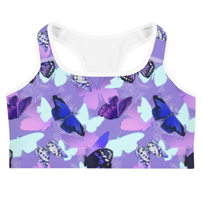 Butterfly kawaii sports bra with cobalt morphos and violet wings