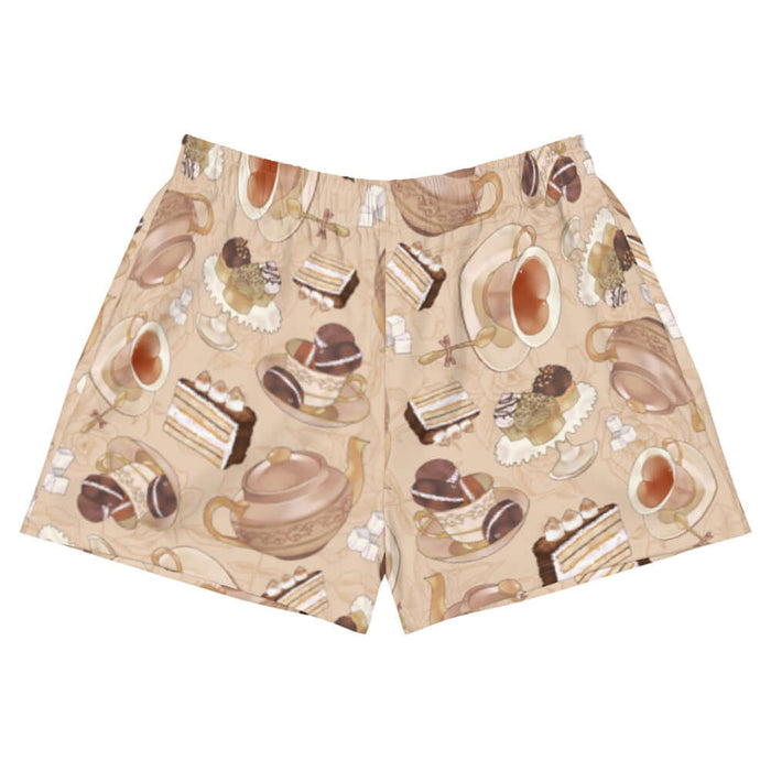 Latte kawaii Café athletic shorts with heart-shaped teacups and ornate teapots