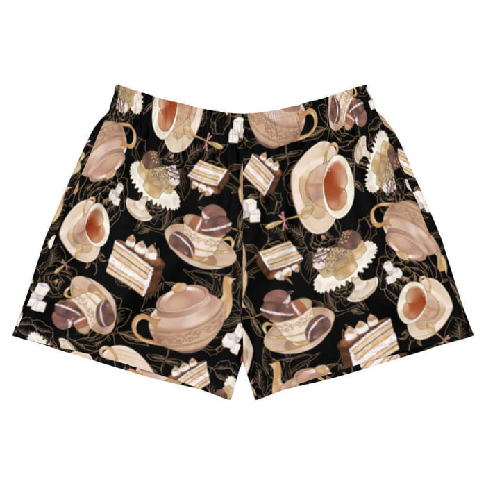 Latte kawaii Café athletic shorts with heart-shaped teacups and tiramisu cake
