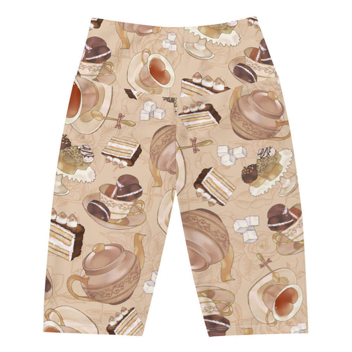 Latte kawaii Café biker shorts with heart-shaped teacups and ornate teapots