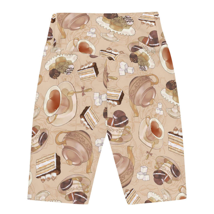 Latte kawaii Café biker shorts with heart-shaped teacups and sugar cubes