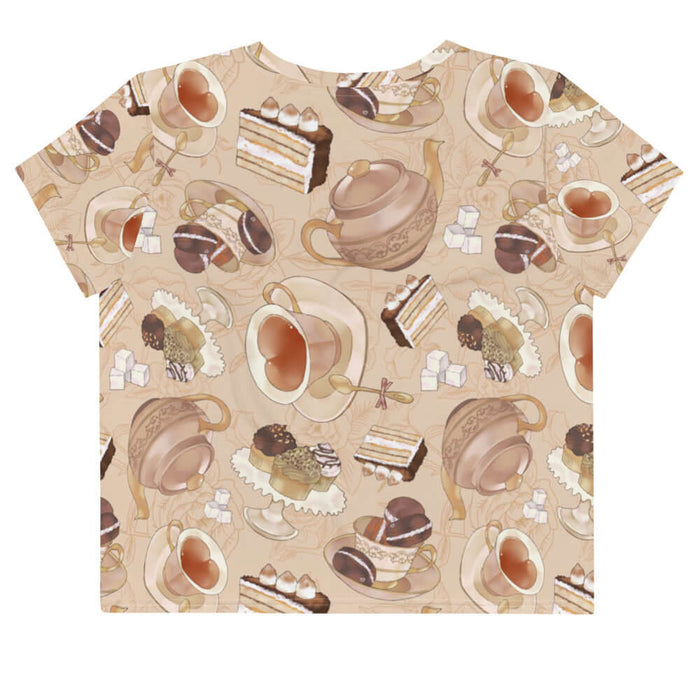 Latte kawaii Café crop top with heart-shaped teacups and sugar cubes