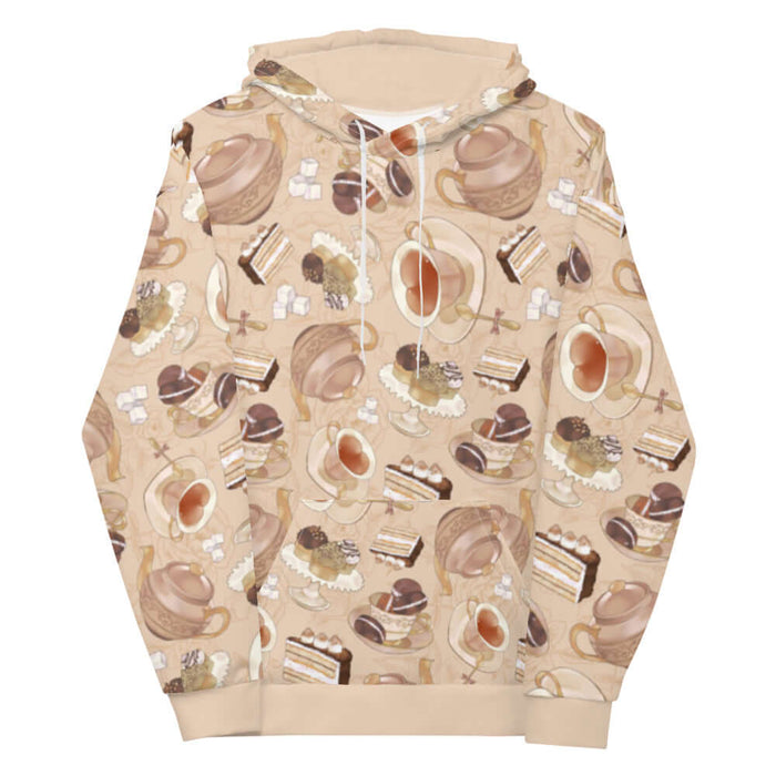 Latte kawaii Café hoodie with heart-shaped teacups and ornate teapots