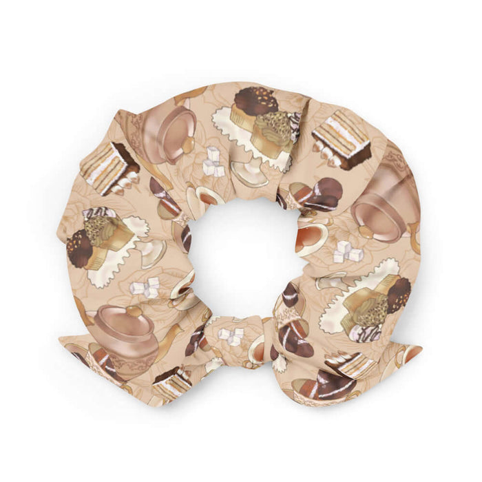 Latte kawaii Café scrunchie with heart-shaped teacups and sugar cubes