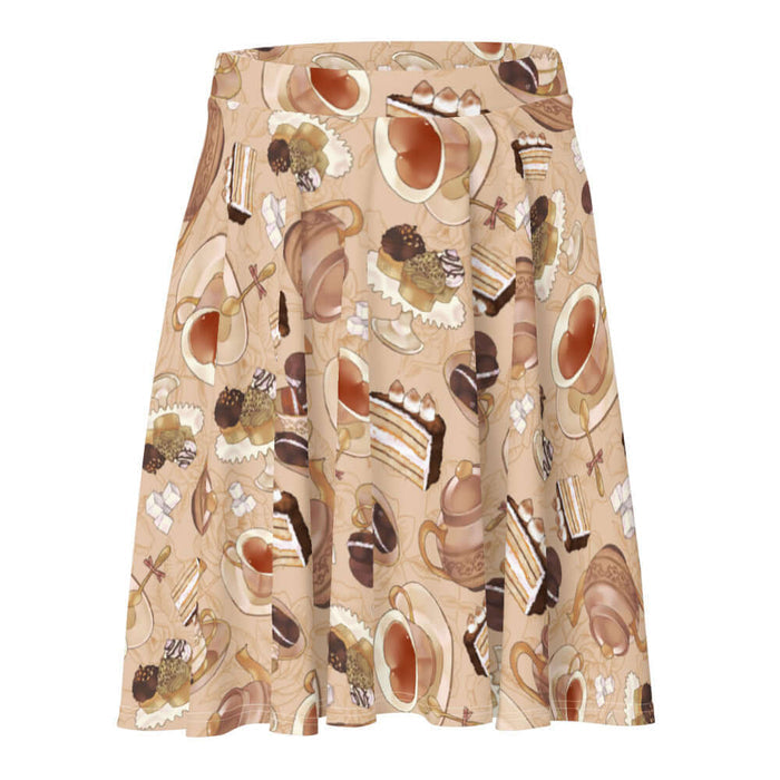 Latte kawaii Café skater skirt with heart-shaped teacups and ornate teapots