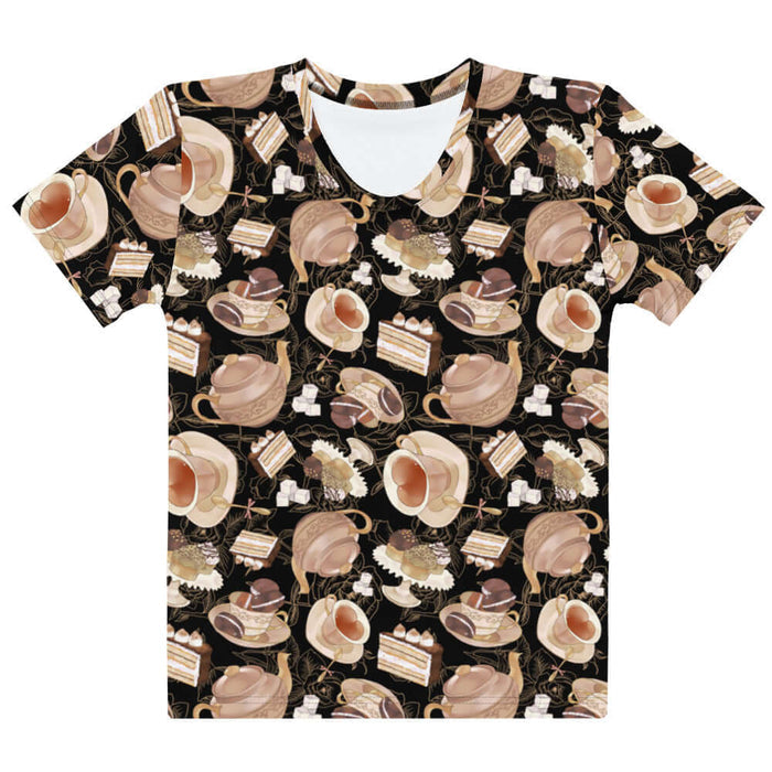 Latte kawaii Café tee with heart-shaped teacups and tiramisu cake