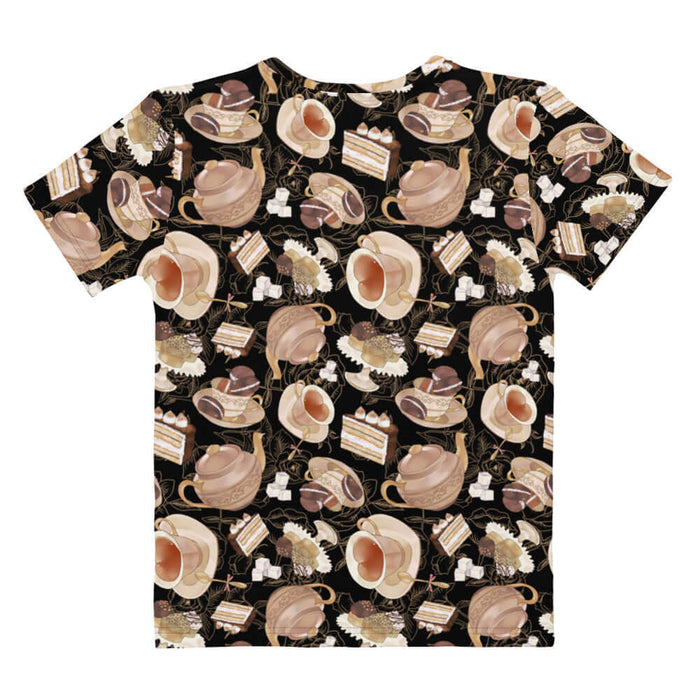 Latte kawaii Café tee with heart-shaped teacups and chocolate macarons