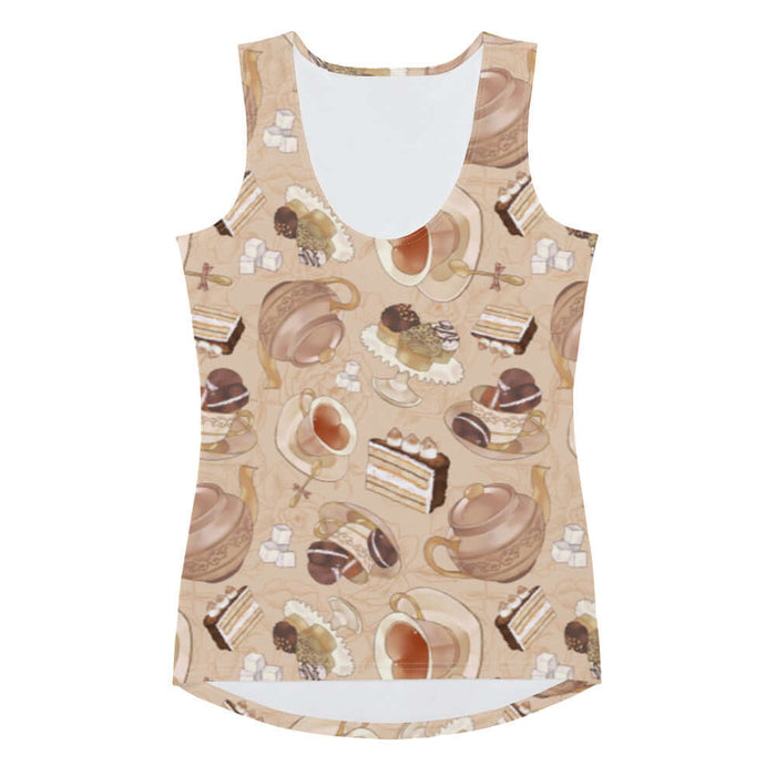 Latte kawaii Café tank top with heart-shaped teacups and ornate teapots