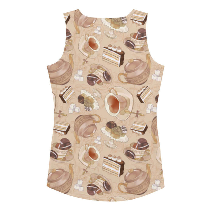 Latte kawaii Café tank top with heart-shaped teacups and sugar cubes