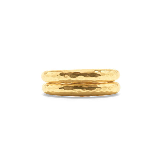 CAPUCINE DE WULF - Cleopatra Slice Stacking Set Rings, Size 9: Two hammered-texture 18K gold rings by CAPUCINE DE WULF, shown stacked against a plain white background.