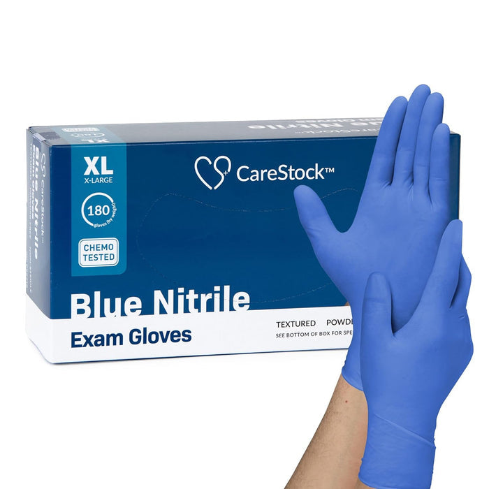 CareStock Nitrile Exam Gloves, Textured Fingertips, Blue - CS2712-Box - LL Medico