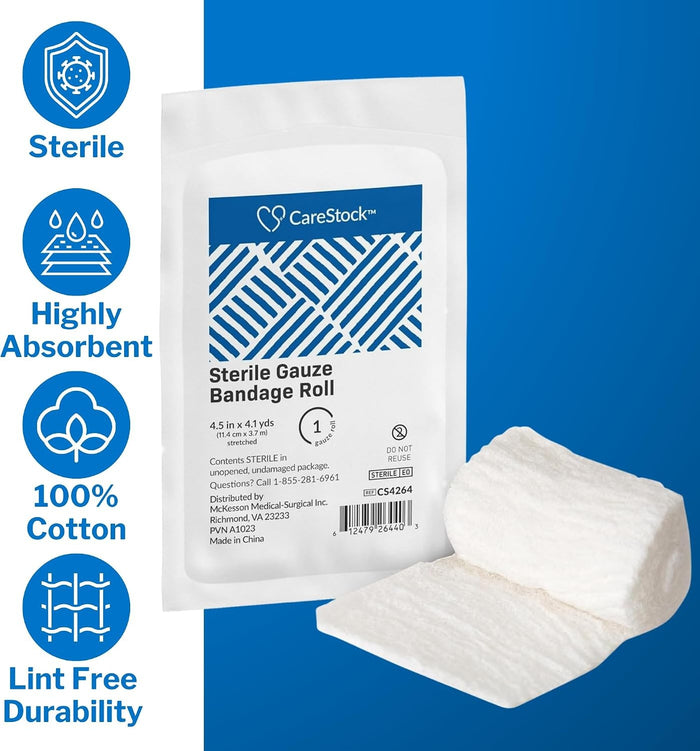 CareStock Sterile Gauze Bandage Roll, Sterile, 4.5 Inch x 4.1 Yard