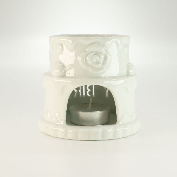 Ceramic Cake Oil Burner - HAPPY BIRTHDAY - White 🇬🇧