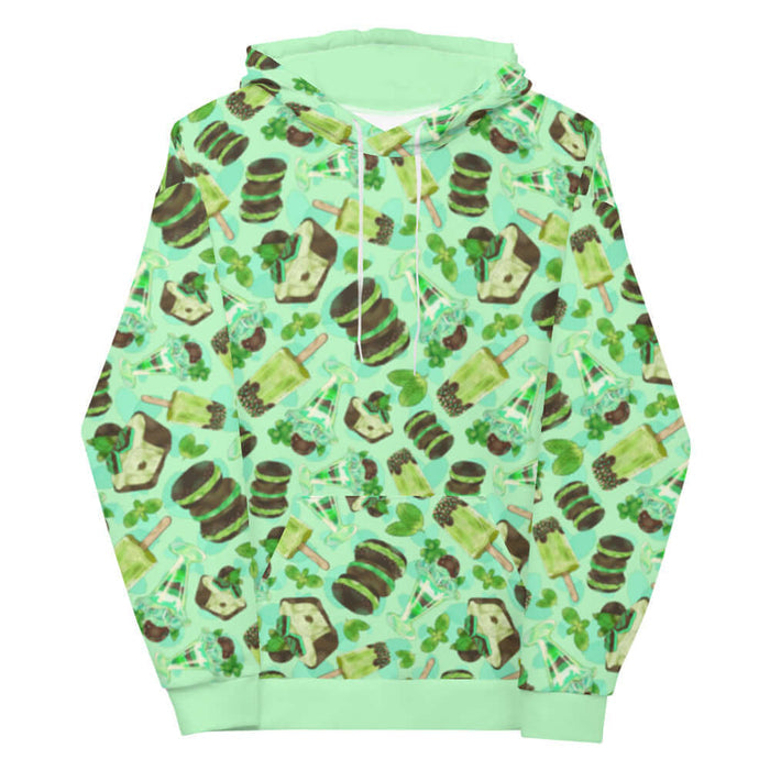 Choco Mint kawaii hoodie in mint with mint popsicles and mint-cream cookies