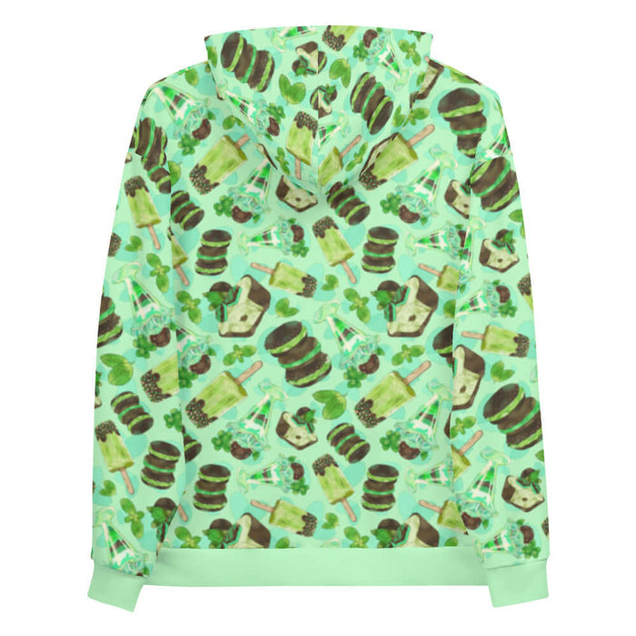 Choco Mint kawaii hoodie in mint with layered mint parfaits and chocolate-dipped mint squares