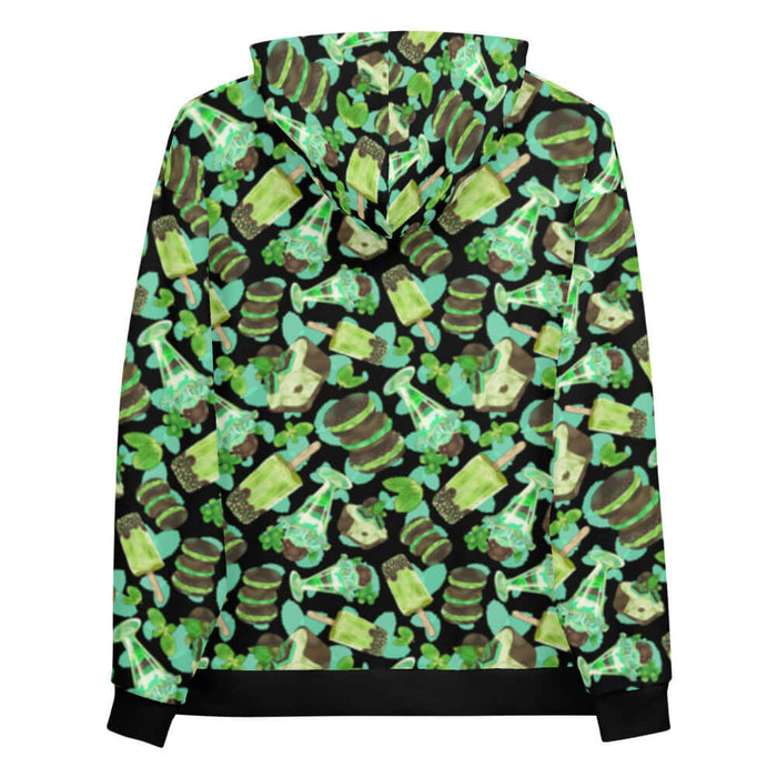 Choco Mint kawaii hoodie in mint with mint-cream sandwich cookies and mint parfaits
