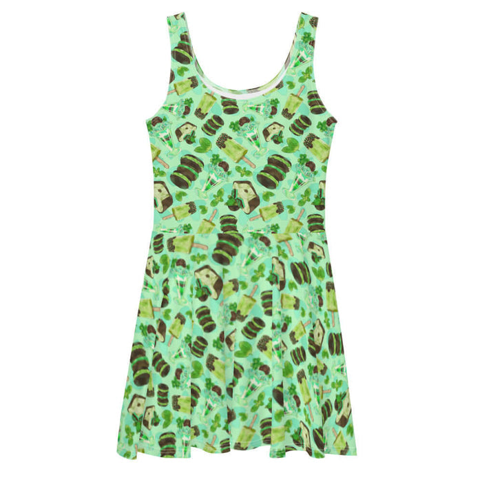 Choco Mint kawaii skater dress in mint with mint popsicles and mint-cream cookies