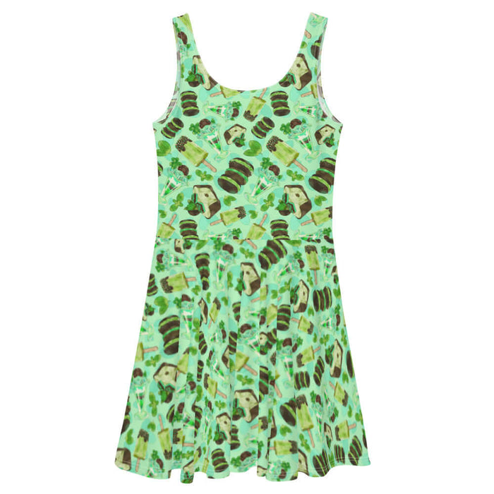 Choco Mint kawaii skater dress in mint with layered mint parfaits and chocolate-dipped mint squares
