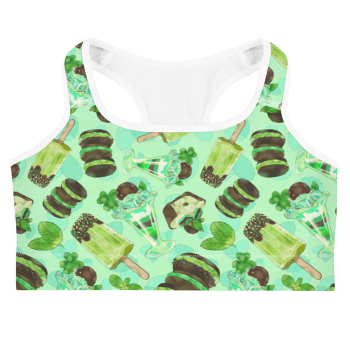 Choco Mint kawaii sports bra in mint with mint popsicles and mint-cream cookies
