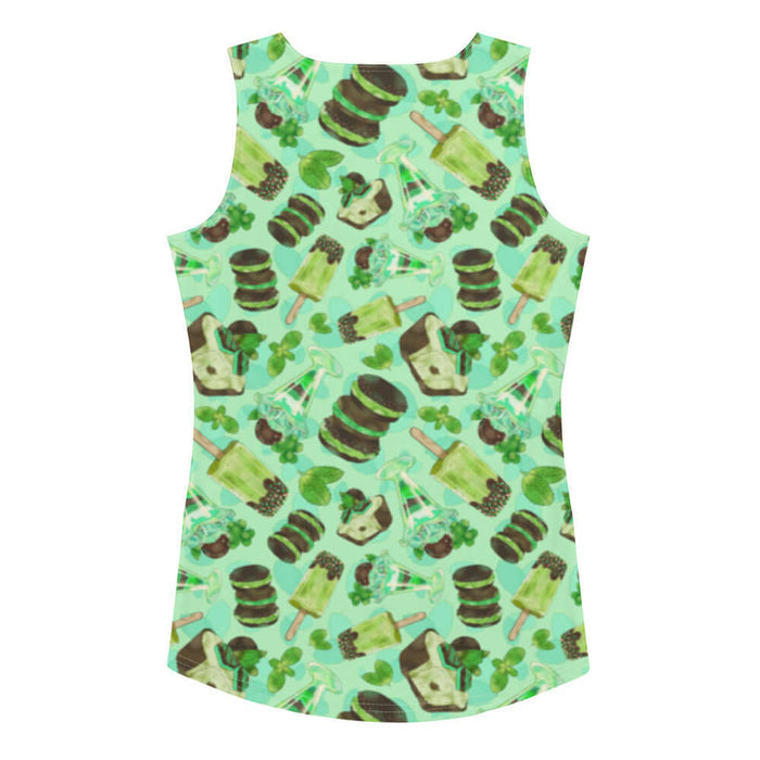 Choco Mint kawaii tank top in mint with layered mint parfaits and chocolate-dipped mint squares