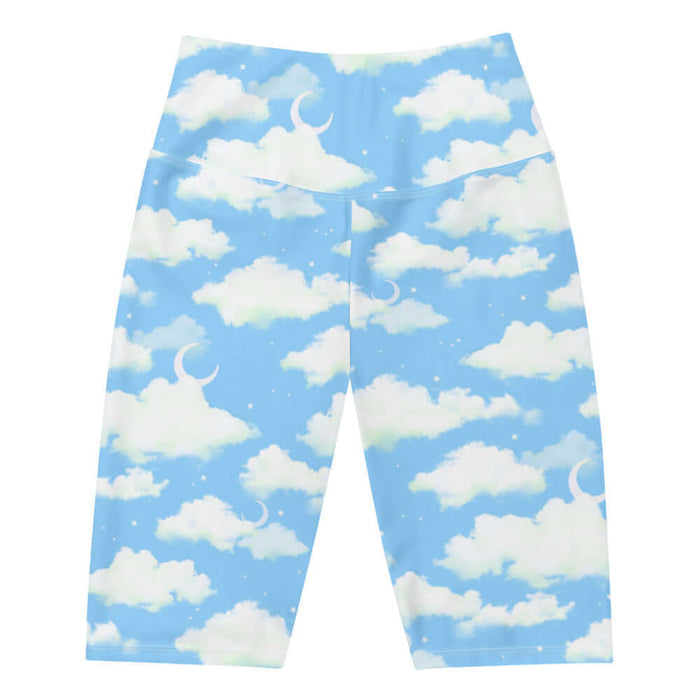 Cloudy Sky kawaii biker shorts in blue with drifting clouds and tiny stars