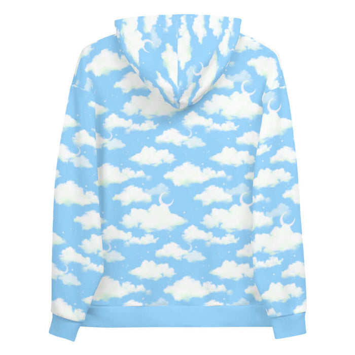 Cloudy Sky kawaii hoodie in blue with fluffy clouds and a crescent moon