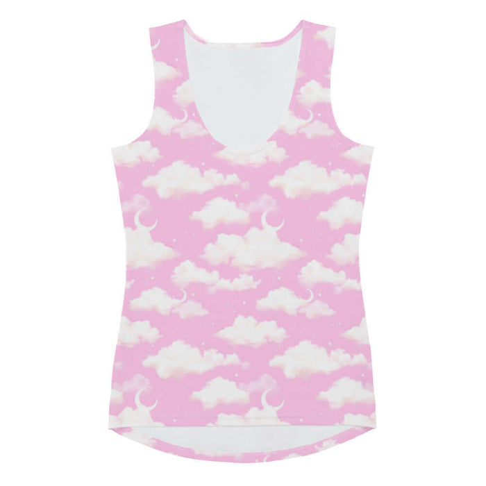 Cloudy Sky kawaii tank top in pink with puffy clouds and sprinkled stars