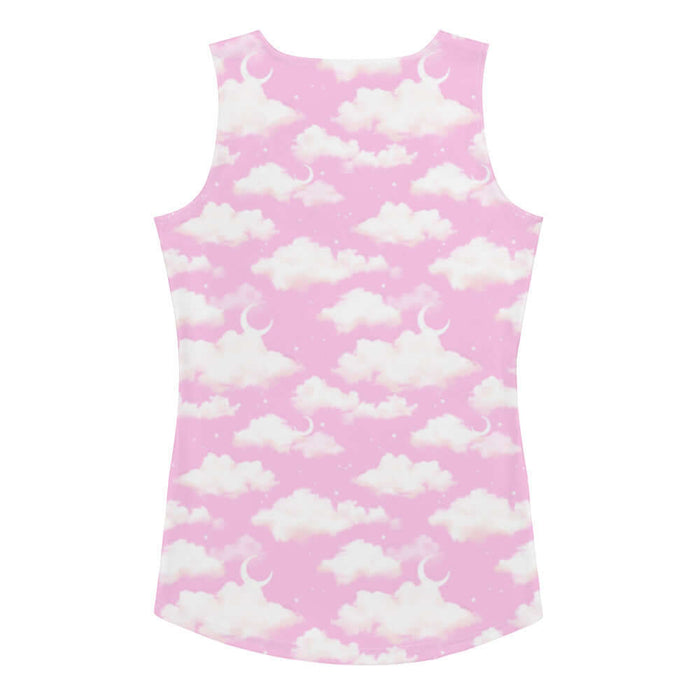 Cloudy Sky kawaii tank top in pink with crescent moons and soft clouds
